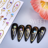 3pcs Etiquetas De Uñas Elegantes Con Líneas Metálicas Doradas Y Flores 3D Decoraciones Para Manicura DIY Tamaño Alrededor De 9.5x6.4cm - details 4