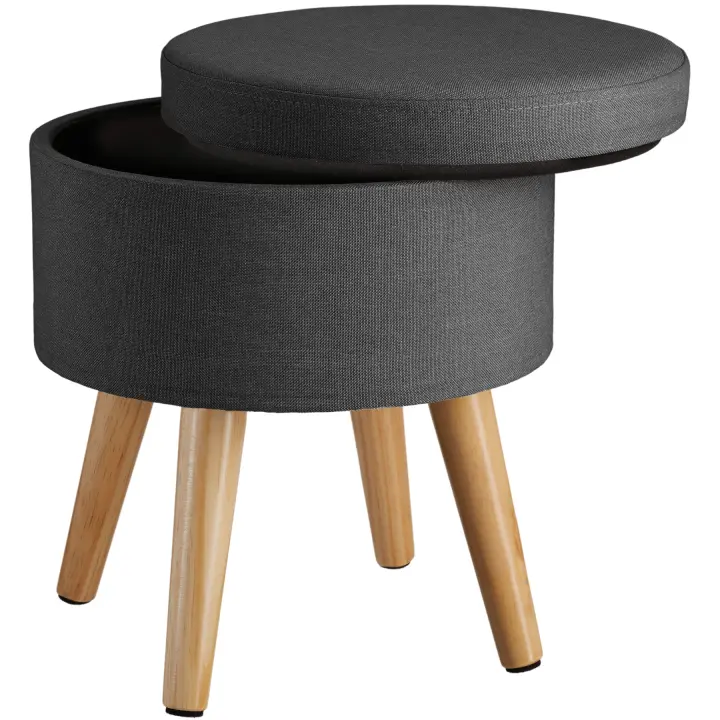 Tectake - Taburete acolchado de almacenamiento Yumi efecto lino con compartimento de almacenamiento 150 kg  Taburete tapizado efecto lino  Versátil y combinable  Práctico compartimento de almacenamiento en el interior - 1