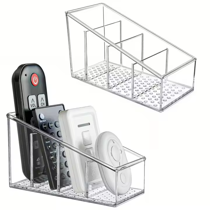 Porta Control Remoto De Plástico Transparente Con 4 Compartimentos Organizador De Escritorio Para Uso En Casa Y Oficina - 1