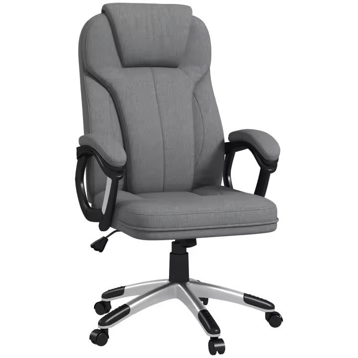 Vinsetto Silla de Oficina Giratoria Silla de Escritorio Ergonómica con Altura Ajustable Reposabrazos y Respaldo Alto Tapizado en Lino Ruedas 66x75x110-120 cm - 1