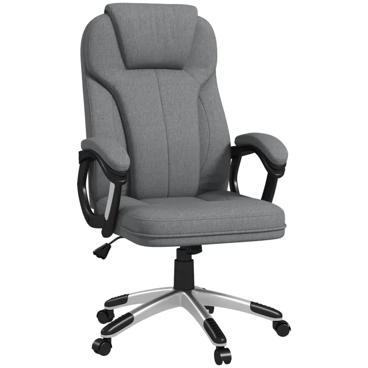 Vinsetto Silla de Oficina Giratoria Silla de Escritorio Ergonómica con Altura Ajustable Reposabrazos y Respaldo Alto Tapizado en Lino Ruedas 66x75x110-120 cm - 1
