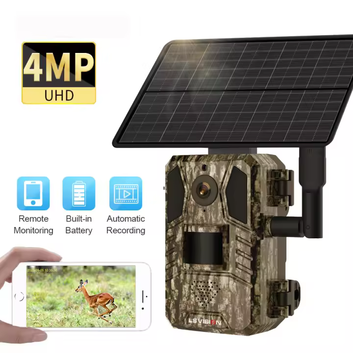 Cámara de caza solar - Batería de 7800 mAh Cámara de rastreo 2K 14MP Gran angular de 120° con visión nocturna de 940 nm y SIM/APP 4G - 1