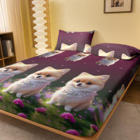 Sábana De Cama Con Patrón De Perro Pomeranian 100% Poliéster Tapete De Cama Con Diseño De Mascota Para Dormitorio - details 1