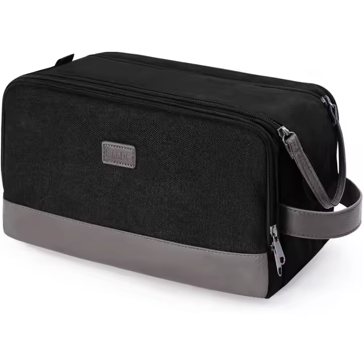 Neceser para hombre, neceser de viaje, organizador de artículos de tocador, de lona y cuero sintético, resistente al agua, kit de afeitado. - 1