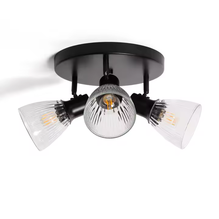 Ledkia Lámpara de Techo Metal y Cristal Aron 3 Focos Negro - 1