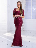 Vestido Maxi De Noche Con Encaje Y Cintura Imperio Manga Corta Diseño Clásico Para Fiesta De Baile Y Bodas Vestido De Cóctel Estirado - details 2
