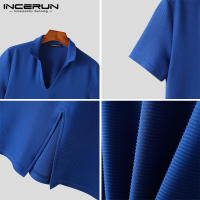 Camiseta De Hombre INCERUN 2024 Con Diseño De Rayas En La Parte Inferior Estilo Casual Manga Corta Cierre Pull on Tallas S-2XL - details 9