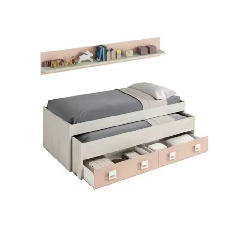 MOBELCENTER- Cama doble juvenil NUBE Rosa y Blanco Alpe - 1