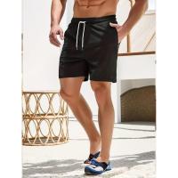 Shorts De Verano Para Hombre De Color Sólido Con Cordón Pantalones De Corduroy Casual Corte Corto Para Fitness - details 5