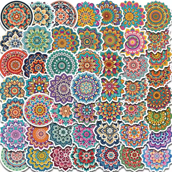 50PCS Pegatinas De Mandala Florales Resistentes Al Agua Para Decoración De Portátil Patineta Y Equipaje Tamaño 3-6cm Cada Pieza - 1