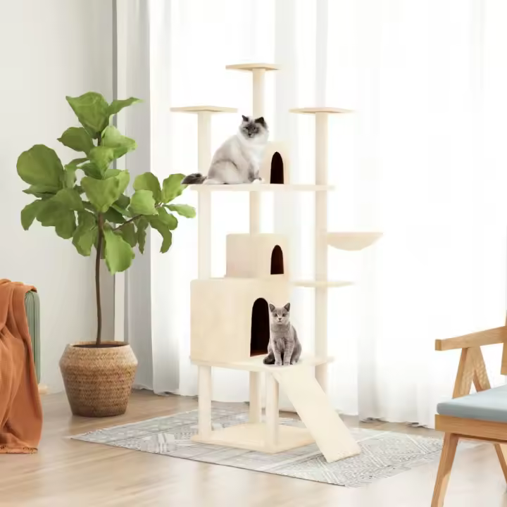 vidaXL RASCADOR PARA GATOS CON POSTES DE SISAL CREMA 175 CM - 1