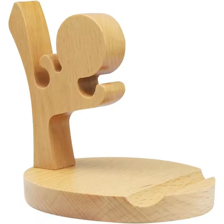 Soporte para teléfono inteligente de madera, soporte para teléfono, creativo Kung Fu Kid Placa de soporte para teléfono móvil, adecuado para tabletas y teléfonos inteligentes - 1