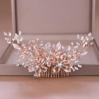 Diadema De Perla Y Cristal Flor Y Hoja Para Novia Accesorios De Cabello De Boda Tiara Combinado Con Peine Para Mujer Joyería De Moda - details 3