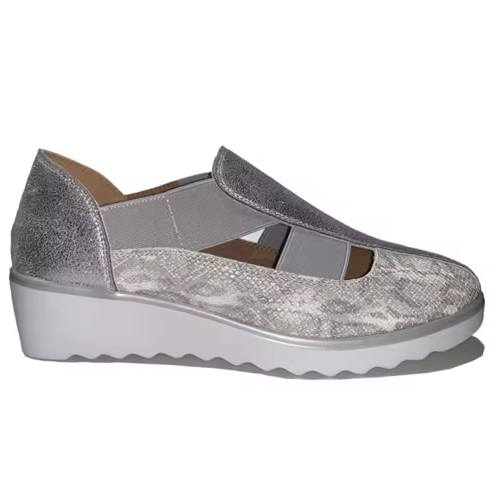 Sandalias de Mujer Flexpies 128 color gris Cuña 4cm  - Comodidad y estilo - Marca Flexpies en piel con plantillas - 1
