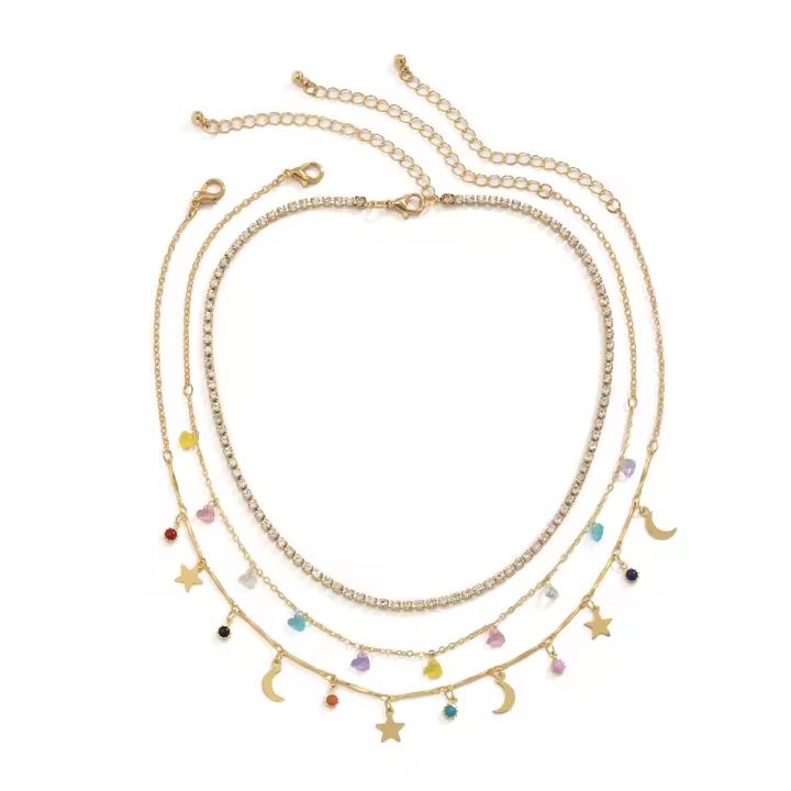 Mezcla y combina colgantes étnicos coloridos con borlas, cadenas simples y delgadas y collares de luna. - 1