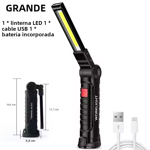 Linterna Multifuncional Plegable Recargable Con Luz De Trabajo Y Batería Integrada De 1200mAh Magnética Para Camping Y Emergencias LED 180° 10W - 1