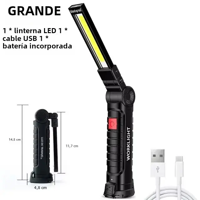 Multifuncional plegable recargable interior con Luz de Trabajo y Badería Integrada de 1200mAh magnética para camping y Emergencias LED 180 ° 10W - 1