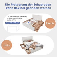 Cama Doble Cama de Madera Sistema de Cama 160 × 200cm con 2 Gatos, Cama Modern incluye Marco de Cama y Marco de listones-207 × 80 × 165cm (L× A × W) juego De Roble/Blanco (sin colchón) - details 3