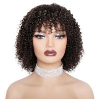 Pelucas De Cabello Brasileño Rizado Corto Con Franja Para Mujeres Peluca Mecánica De Cabello No Remy Tamaño Promedio Color Natural - details 13
