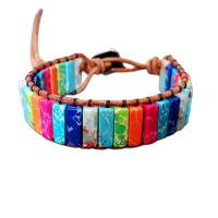 Pulsera Bohemia Multicolor De Piedra Emperador 7 Chakras Hecho De Piedras Rectangulares Y Cordón De Cuero Joyería Para El Pulgar - details 4