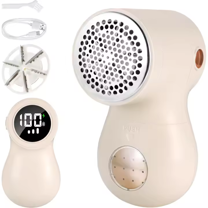 Mini Quitapelusas,Electrico con 3 Velocidades Ajustables, Pantalla Digital LED Quita Pelusas Ropa,USB 4 Cuchillas - 1