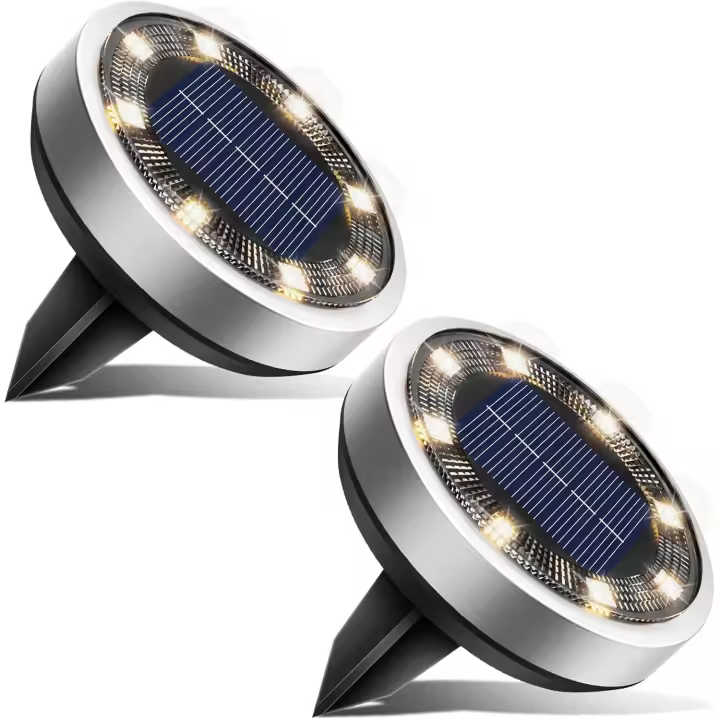 2 Paquetes Luces Solares LED Exterior Jardin Suelo, 8 LED Luz Solar Exterior Jardin, IP65 Impermeable Lamparas Solares Camino, Césped, Patio (Blanco Cálido) - 1
