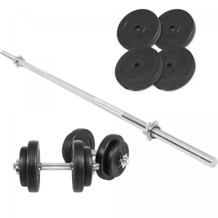 Gorilla Sports Juego de barra y pesas de vinilo de 60 kg - 1