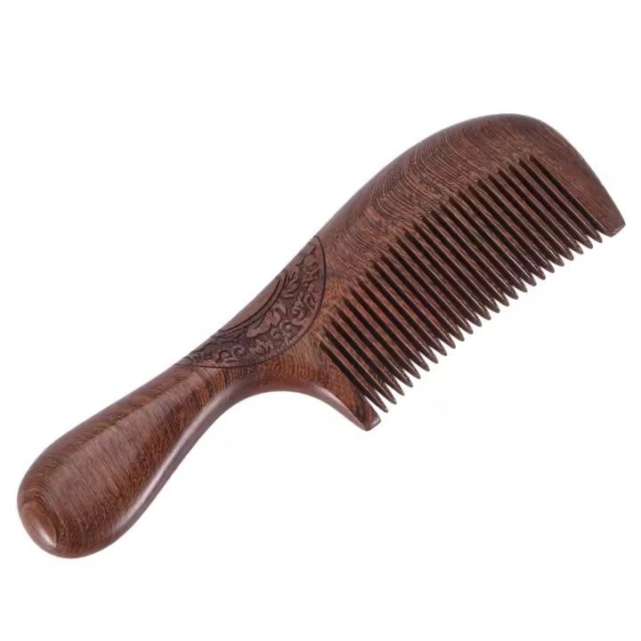 Peine de sándalo Unisex, peine de dientes finos antiestático, manijas de madera para el cabello, viajes en casa, mujeres y hombres - 1