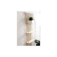Tapiz de pared, Estante de pared tejido Decoración de pared de madera Estante de almacenamiento colgante flotante Cuerda de algodón bohemio - details 4