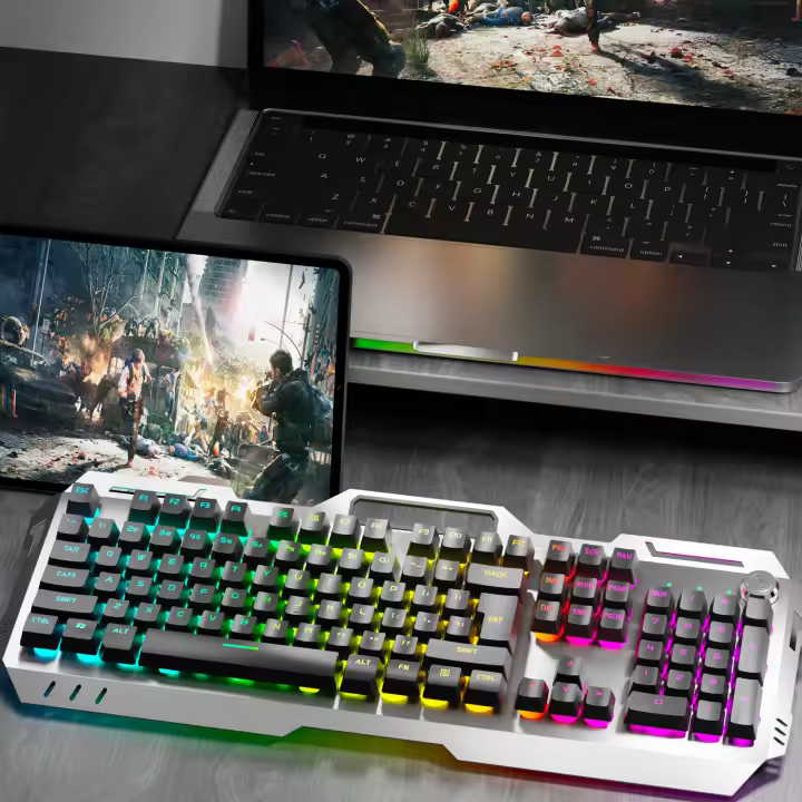 Teclado De Juego Inalámbrico EWEADN 2.4GHz Con Cable USB Silencioso Para Oficina 104 Teclas Retroiluminación LED Con Botón Multimedia Para Laptop/PCs/Hogar - 1