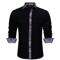 Camisa De Seda Barry Wang Para Hombres Cuello En V Manga Larga Estilo Slim Fit Colores Blancos Y Negros Top Casual Transpirable - details 5