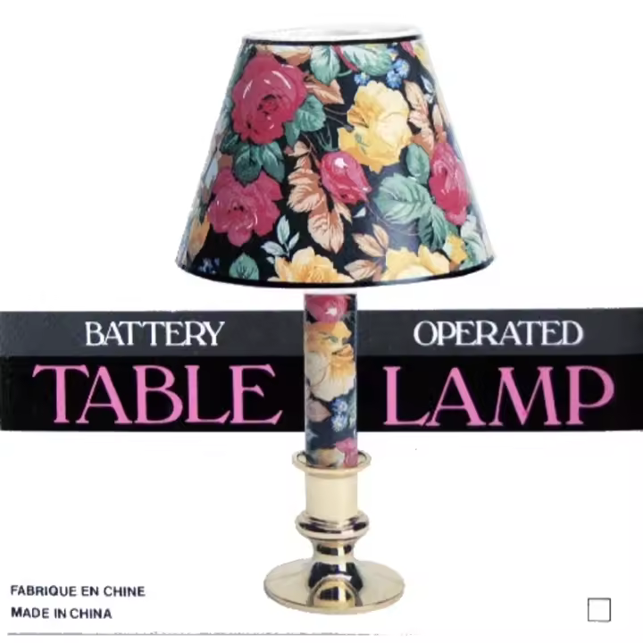 BVC Lámpara de Mesa Decorativa Plástico Bobila 3 V. Mesita Tulipa Mastil Decorados Papel Floreado Varios Diseños Surtidos - 1