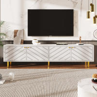 Soporte de TV Moderno Blanco | Asas Doradas + Pies de Metal Premium | 4 Puertas con Almacenamiento Amplio | Diseño Elegant para Estilos Nórdicos, Clásicos y Modernos | Ideal para Salón y Espacios Premium - details 1