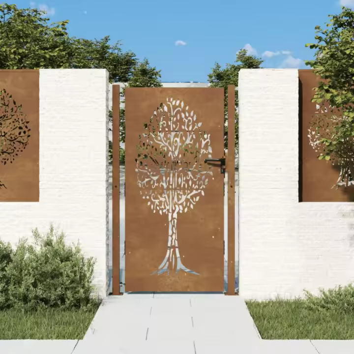vidaXL Puerta de jardín acero corten diseño árbol 105x180 cm - 1