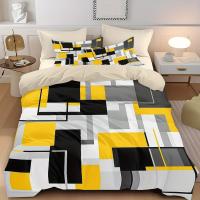 Juego De Cama Digital Con Cuadrados Amarillos Negros Y Grises 3 Piezas Incluye Funda De Edredón Y 2 Fundas De Cojines (no Incluye Relleno) Estilo Moderno 100% Poliéster 300TC - details 3