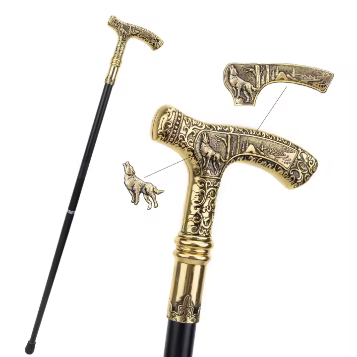 Bastón De Moda Elegante Con Patrón De Lobo 90cm Punta De Goma Material De Eje Acero Manija Decorativa Para Fiesta Y Cosplay - 1