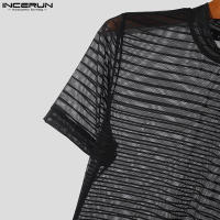 Camiseta De Hombre INCERUN Verano Manga Corta Cuello Redondo Malla Rayada Talla Oversize Ropa Casual Para Todo El Año - details 7