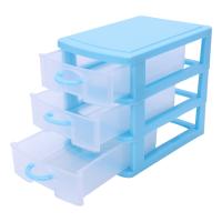Mini caja de almacenamiento de plástico translúcida tipo cajón, azul, 3 capas - details 0