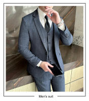 Traje De Tres Piezas Para Hombre Estilo Coreano Moda Ajustada Formal Boda Elegante Conjunto Chaqueta Pantalón Cuello Redondo - details 10
