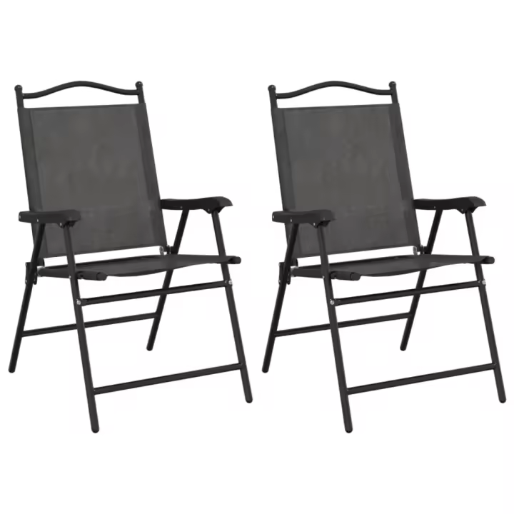 vidaXL Sillas de jardín plegables 2 uds acero y textileno gris melange - 1