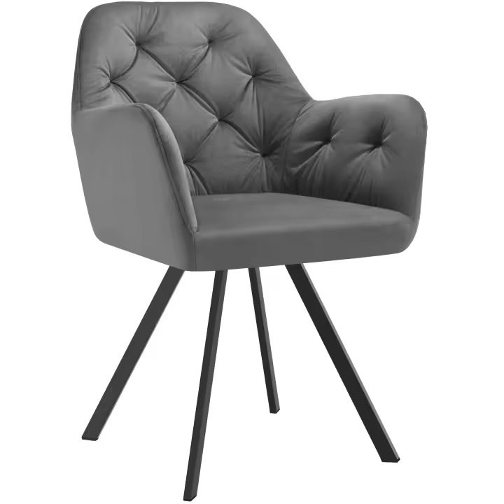 Tectake - Silla de comedor giratoria 180º con reposabrazos Lucia, 58 x 58 x 87 cm, Terciopelo acolchado, Silla para salón o dormitorio, Mueble moderno, Respaldo continuo, Patas de acero esbeltas, Pies regulables en altura, Capacidad de carga 120 kg - 1