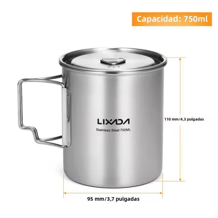 Lixada Taza De Acero Inoxidable 750ml Con Tapa Y Mango Plegable Portátil Para Camping Cocina Senderismo Picnic Uso Al Aire Libre - 1