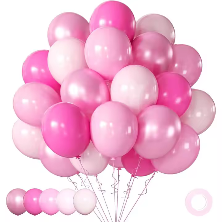 Ballons Anniversaire Rose Ballon Roses Chromés, 60 Pièces 30m Ballons Roses Métallisés Ballons Rose Bébé Ballons Rose Perle Ballon En Latex Rose Foncé Pour Décoration De Fête D'Anniversaire De Mariage - 1