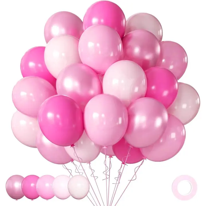 Ballons Anniversaire Rose Ballon Roses Chromés, 60 Pièces 30m Ballons Roses Métallisés Ballons Rose Bébé Ballons Rose Perle Ballon En Latex Rose Foncé Pour Décoration De Fête D'Anniversaire De Mariage - 1