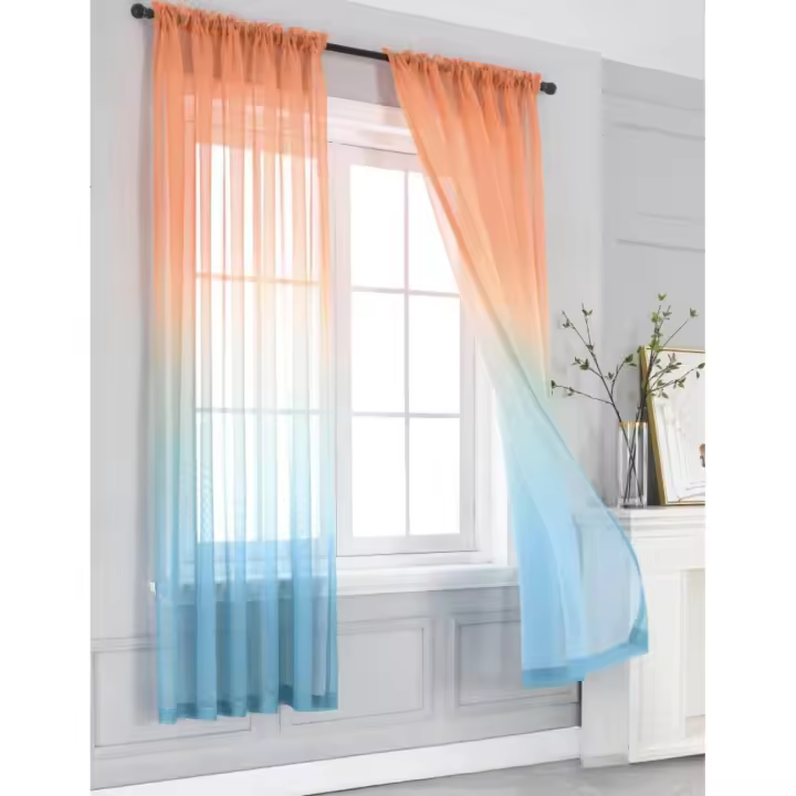 Cortinas transparentes con degradado de colores, resistentes al sol, con bolsillo para varilla, de gasa, para tratamiento de ventanas, 2 unidades (132 x 244 cm, naranja y rojo) - 1