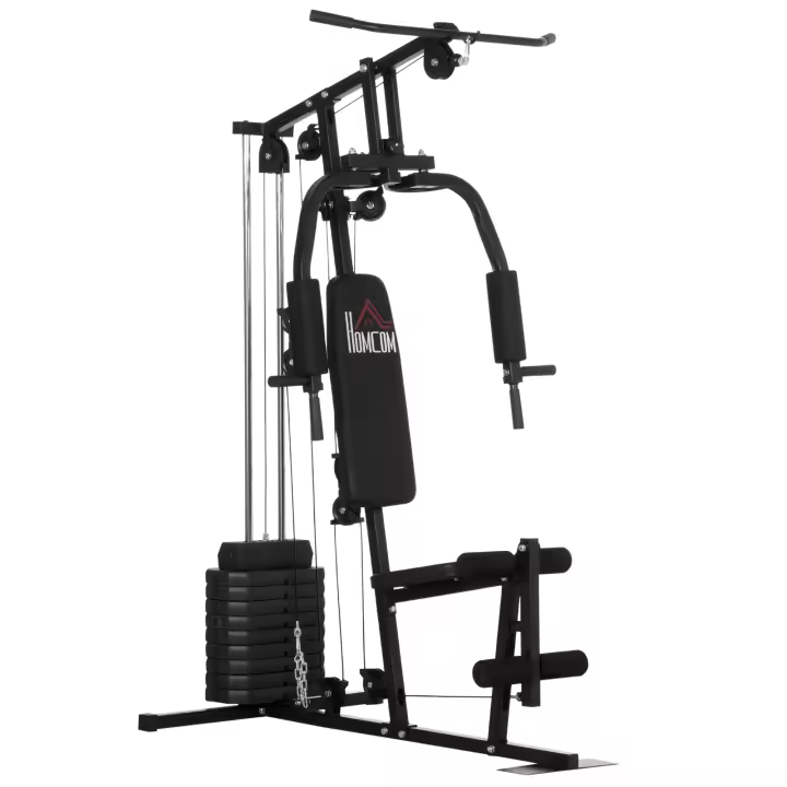 HOMCOM Multiestación Máquina de Musculación con Estribo para Piernas Placas de Peso de 45 kg Carga Max. 110 kg para Entrenamiento Fitness en Hogar Gimnasio 135x103x200 cm Negro - 1