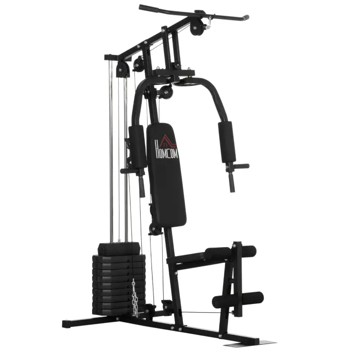 HOMCOM Multiestación Máquina de Musculación con Estribo para Piernas Placas de Peso de 45 kg Carga Max. 110 kg para Entrenamiento Fitness en Hogar Gimnasio 135x103x200 cm Negro - 1