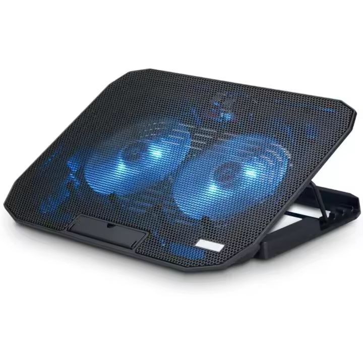 Base Refrigeradora Portátil - Ventilador Ordenador Portatil de 12-17" con Soporte, 4 Ventiladores Silenciosos, 2 Puertos USB, Refrigeración Rápida, Luz LED Azul - Color Negro - 1