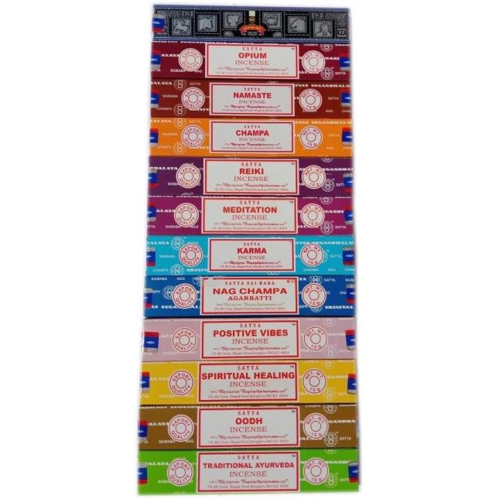 Lote Incienso Satya 12 Paquetes x 12 Gramos Nag Champa | Goloka Agarbathi | Super Hit | Natural | Karma Más Vendidos Varitas de Incienso 100% Original Perfecto Para Regalo Original Mujer y Hombre