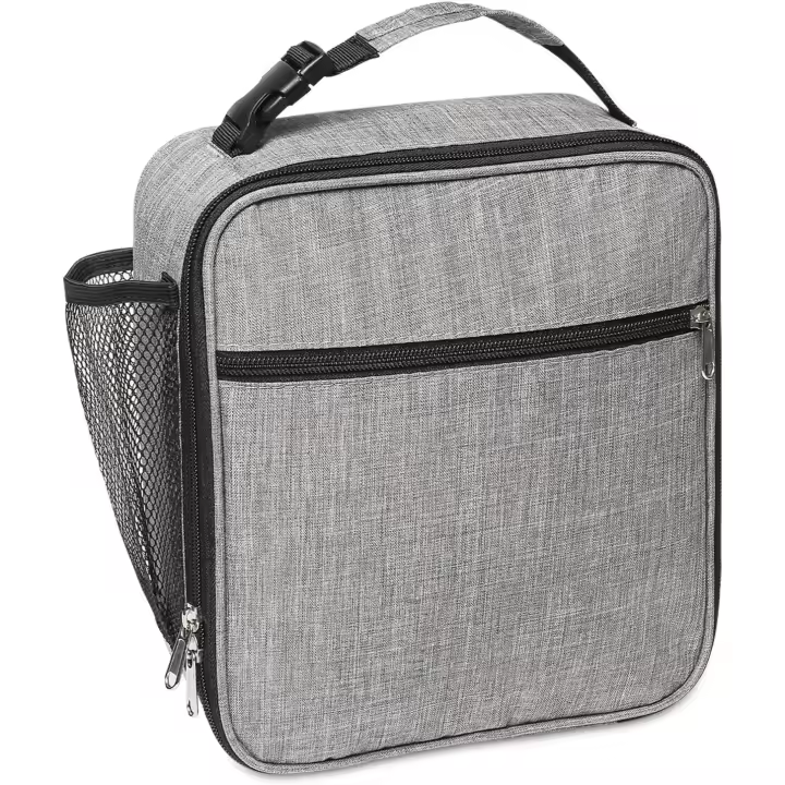 Bolsa térmica portátil para almuerzo con bolsillo lateral de malla, impermeable, a prueba de fugas, suave y duradera (gris) - 1